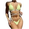 thumbnail image 1 of WREESH Womens Two Piece Swimsuit String Bikini Sets Metal Ring Bikini Set Love Drawstring Bikini Beach Bathing Suit Yellow, 1 of 8