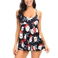 thumbnail image 1 of WREESH Womens Two Piece Swimsuit Swim Dress Tankini Swimsuits Fashion Multicolor Flower Leaf Print Back Cutout Swimming Trunks Sling Split Swimsuit Beach Bathing Suit Black, 1 of 7