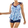 thumbnail image 1 of WREESH Womens Two Piece Swimsuit Swim Dress Tankini Swimsuits Ruffle Pleated Tiered Short Dresses Fashion Casual Print Bikini Swimsuit Beach Bathing Suit Blue, 1 of 6