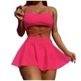 thumbnail image 1 of WREESH Womens Two Piece Swimsuit Swim Skirt Bikini Sets Solid Color Swimsuit Backless Split Swimsuit Beach Bathing Suit Hot Pink, 1 of 5