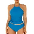 thumbnail image 1 of WREESH Womens Two Piece Swimsuit Tankini Halter New Fashion Split Swimsuit Solid Casual Bikini Swimsuit Beach Bathing Suit Blue, 1 of 7