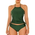 thumbnail image 1 of WREESH Womens Two Piece Swimsuit Tankini Halter New Fashion Split Swimsuit Solid Casual Bikini Swimsuit Beach Bathing Suit Olive Green, 1 of 7