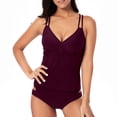 thumbnail image 1 of WREESH Womens Two Piece Swimsuit Tummy Control Tankini Swimsuit Fashionable and Suspender V-Neck Top and Pants Split Swimsuit Set Beach Bathing Suit Purple, 1 of 8