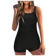 thumbnail image 1 of WREESH Womens Two Piece Tankini Bathing Suits Tummy Control Swimsuit Ruched Two Piece Set Swimsuits Filled Bra Shorts for Solid Swimwear Beachwear Black, 1 of 7