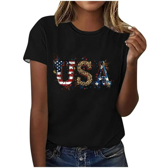 WREESH Womens USA Shirts 4th of July T-Shirt Patriotic Shirts Breathable Casual Summer Short Sleeve Tee