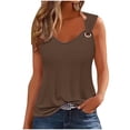 thumbnail image 1 of WREESH Womens V Neck Tank Tops Solid Color Sleeveless T-Shirt Loose Cami Blouses Brown, 1 of 5