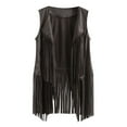 thumbnail image 1 of WREESH Womens Vest Winter Suede Ethnic Sleeveless Tassels Fringed Vest Cardigan Gray, 1 of 9