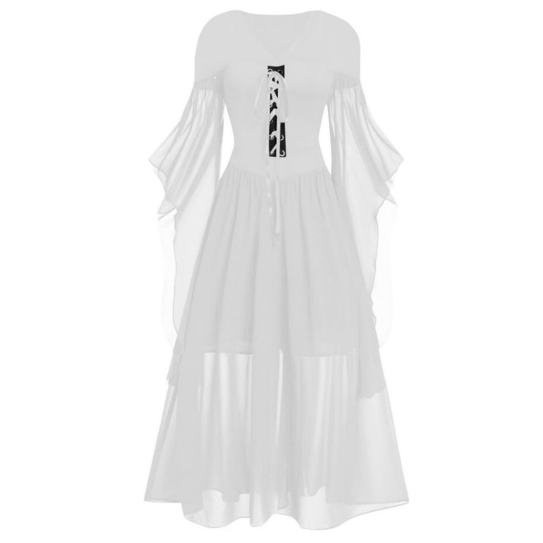 WREESH Womens Vintage Medieval Gothic Punk Dress Butterfly Sleeve