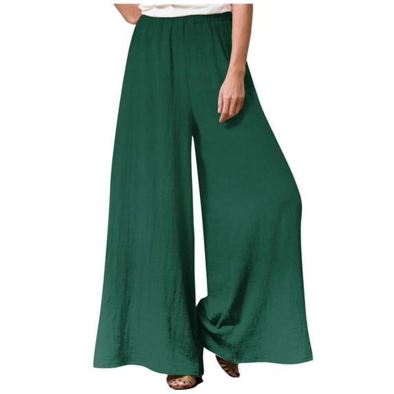WREESH Womens Wide Leg Long Palazzo Pants Fashion Casual Elastic Waist Loose Full Length Pants Olive Green