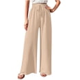 thumbnail image 1 of WREESH Womens Wide Leg Long Palazzo Pants Spring Solid Color Elastic Waist Straight Tube Casual Pants Beige, 1 of 7