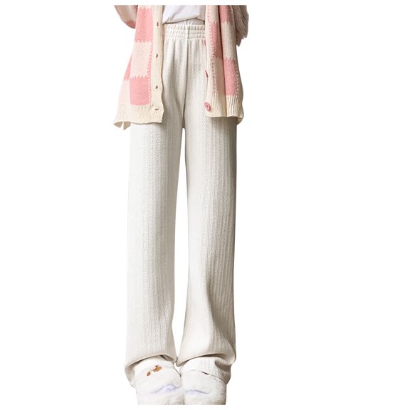 WREESH Womens Wide Leg Pants Corduroy Pants Solid Spring Fashion Leisure High Waisted Full Length Pants White