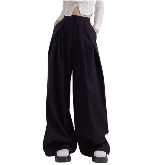 WREESH Womens Wide Leg Pants Fall and Winter New Pants Design Fashion Long Pants Solid Color Suit Pants Black