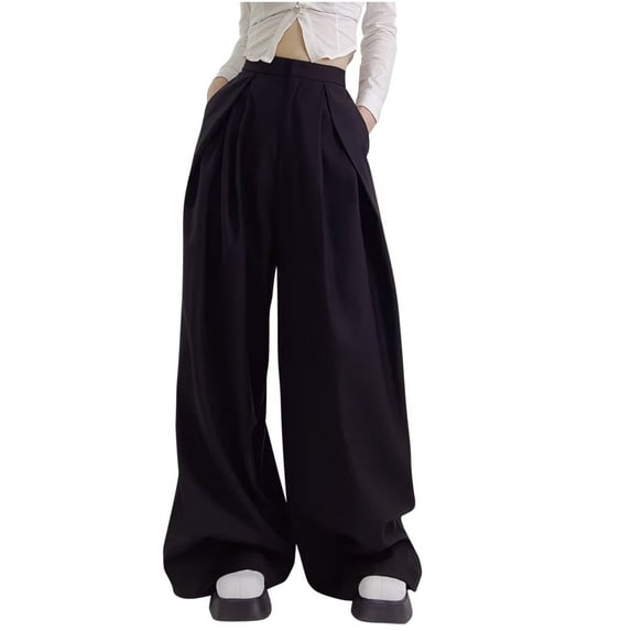 WREESH Womens Wide Leg Pants Fall and Winter New Pants Design Fashion Long Pants Solid Color Suit Pants Black