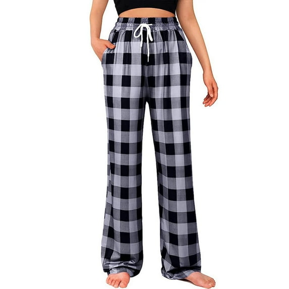 WREESH Womens Wide Leg Pants Fashion Casual Loose Pocket Drawstring Printing Trousers Pajama Pants Gray