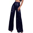thumbnail image 1 of WREESH Womens Wide Leg Pants Sequin Fashion Elegant High Waist Pants Trousers Flare Trousers Zipper Pants Dark Blue, 1 of 5