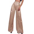 thumbnail image 1 of WREESH Womens Wide Leg Pants Sequin Fashion Elegant High Waist Pants Trousers Flare Trousers Zipper Pants Rose Gold, 1 of 6