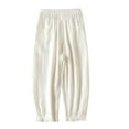 thumbnail image 1 of WREESH Womens Wide Leg Pants Solid Color Pocket Cotton Linen Casual Loose Long Pants White, 1 of 8