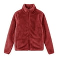 thumbnail image 1 of WREESH Womens Winter Cropped Jacket Fuzzy Fleece Jacket Casual Solid Zip Up Jacket Long Sleeve Stand Collar Furry Warm Outerwear Wine, 1 of 6
