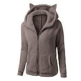 thumbnail image 1 of WREESH Womens Winter Hoodies Pullover Cute Solid Fleece Sweatshirt Double Fuzzy Thicken Warm Jacket Long Sleeve Slim Zip Up Coats Brown, 1 of 4