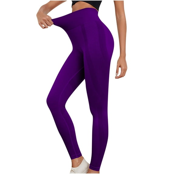 WREESH Womens Yoga Pants Casual Fashion Bodybuilding Run Yoga Solid Striped Pants Purple