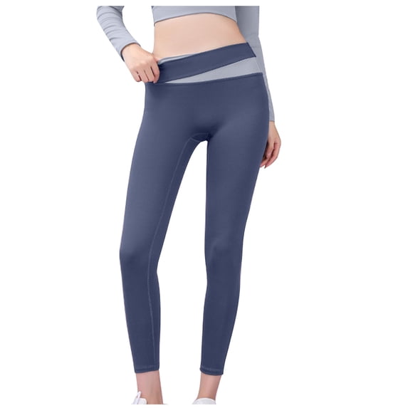 WREESH Womens Yoga Pants Color-Blocking Waist Lifting Hip Exercise Fitness Tight Yoga Pants Blue