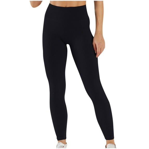 WREESH Womens Yoga Pants Fashion Comfortable Casual Knit Wash Solid Color Yoga Full Length Pants Black