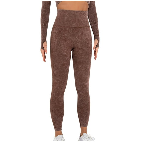 WREESH Womens Yoga Pants Fashion Comfortable Casual Put Together Wash Solid Color Yoga Full Length Pants Coffee
