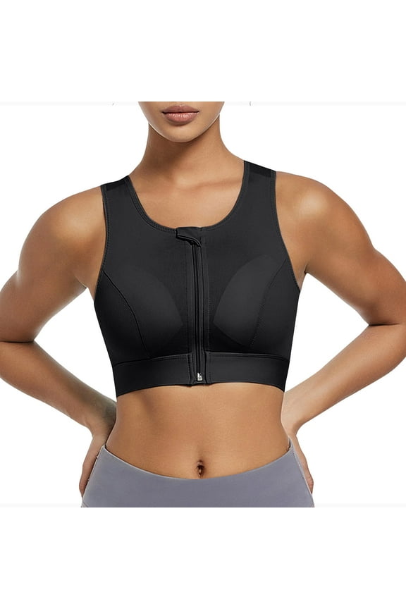 Womens Zip Front Sports Bra Running High Impact Sports Bras Padded Racerback Workout Gym Yoga Bras Black