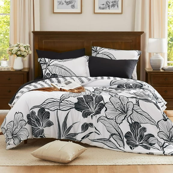 WRENSONGE Comforter Set 7 Pieces Blue Floral Comforter Set with Sheets for Size Bed Leaf Pattern Bedding Set Soft Lightweight Breathable Microfiber Bed in a Bag for All Seasons