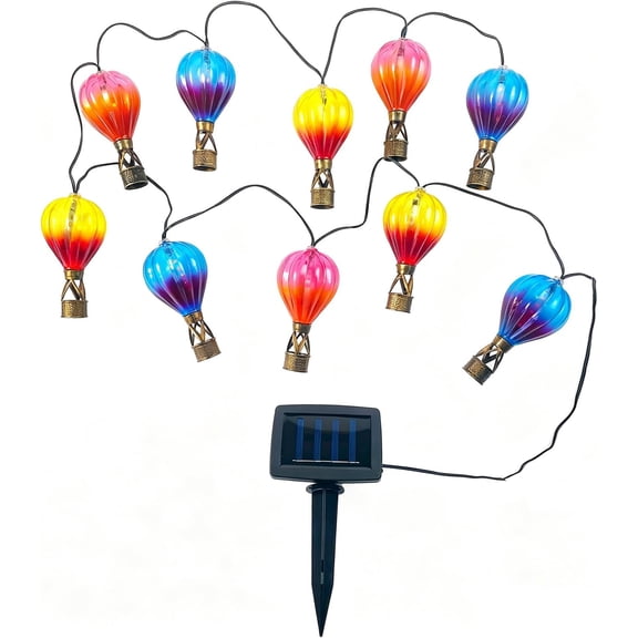 WREWING Solar Hot Air Balloon String Lights, 10 LED Colorful Gradient Solar Powered Fairy Lights, Waterproof Outdoor Hanging Lights with Ground Stake Garden Patio Yard Party Wedding Holiday