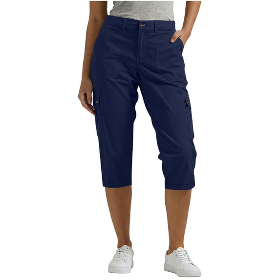 WRFWUL Capri Pants for Women Casual Summer Spring Stretch Straight Leg Cargo Capris with Pockets Rolled Hem Cropped Trouser