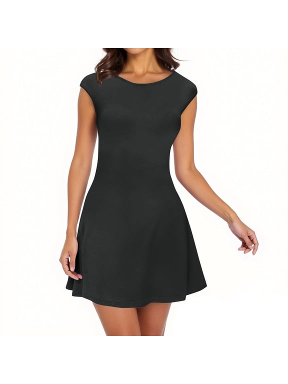 Casual Dresses for Women Round Neck Short Sleeve A Line Swing Dress Loose Fit T Shirt Dress Business Work Clothes