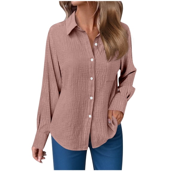WRFWUL Long Sleeve Button Down Gauze Shirts for Women Fall Casual Crinkle Collared Work Dress Shirts Ladies Blouse Tops