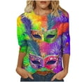 thumbnail image 1 of WRFWUL Mardi Gras Shirts for Women Funny Mask Print 3/4 Sleeve Tops New Orleans Carnival Themed Party Tshirt Casual Dressy Shirts Tuesday Parade Tunic Blouse, 1 of 4