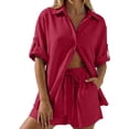 thumbnail image 1 of WRFWUL Matching Sets Women Clothing Short Sets Button Down Roll Tab Sleeve Shirts & Elastic Waist Shorts 2Pc Summer Outfits, 1 of 4
