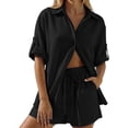 thumbnail image 1 of WRFWUL Matching Sets Women Clothing Short Sets Button Down Roll Tab Sleeve Shirts & Elastic Waist Shorts 2Pc Summer Outfits, 1 of 4