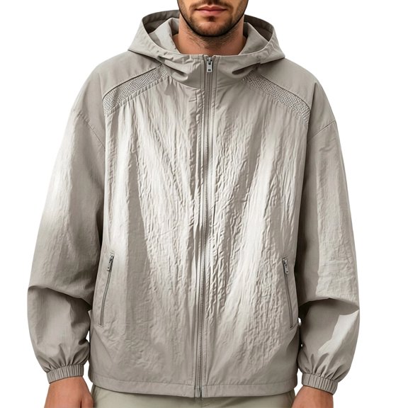 WRFWUL Men Upf 50+ Sun Protection Fishing Jacket Mesh Panel Full Zip Long Sleeve Hooded Windbreaker
