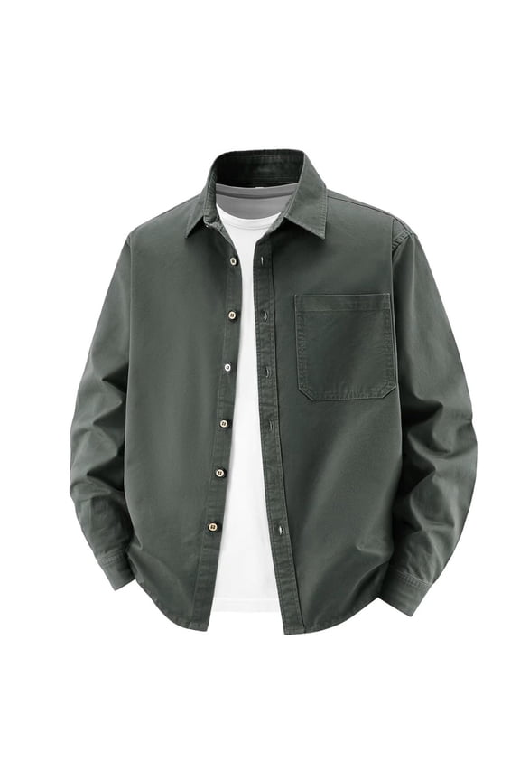 Men's Button Down Shirts Casual Lapel Collar Button Down Shacket Confy Breathable Untucked Shirts