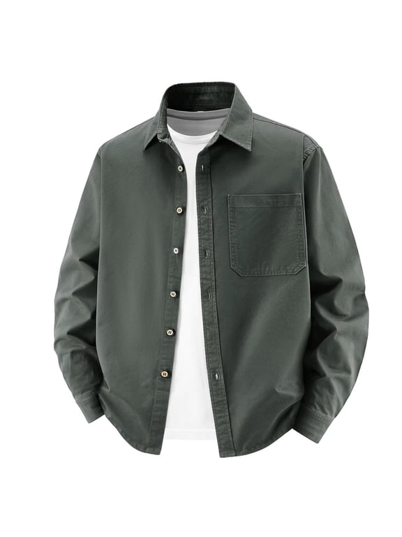 Men's Button Down Shirts Casual Lapel Collar Button Down Shacket Confy Breathable Untucked Shirts