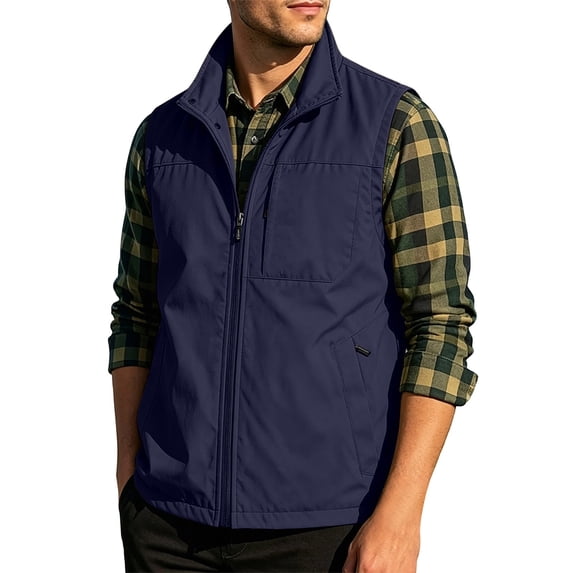WRFWUL Men's Stand Collar Full Zip Up Sleeveless Vest Lightweight Breathable Fishing Vest Outdoor Hiking Travel Windbreaker