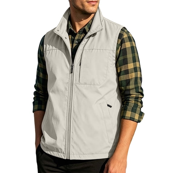 WRFWUL Men's Stand Collar Full Zip Up Sleeveless Vest Lightweight Breathable Fishing Vest Outdoor Hiking Travel Windbreaker