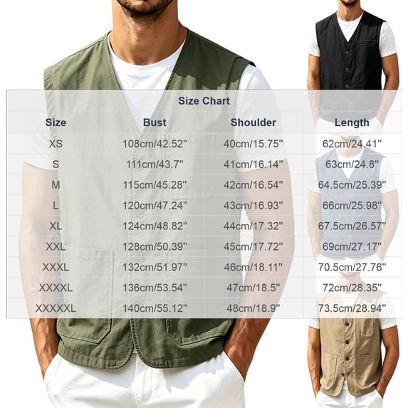WRFWUL Mens Casual V Neck Cotton Vest Breathable Comfy Sleeveless Button Down Waistcoat Outdoor Utility Jackets