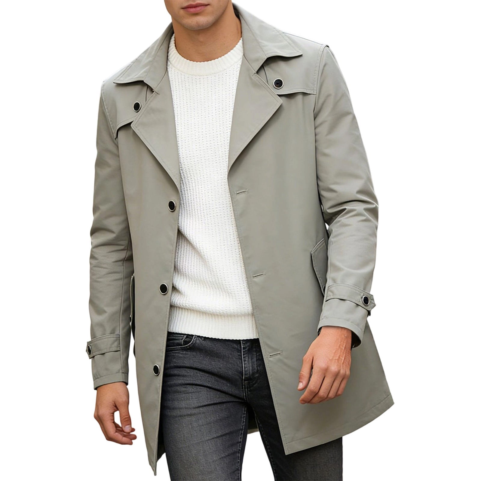 WRFWUL Mens Classic Double Breasted Trench Coat Mid Length Lapel
