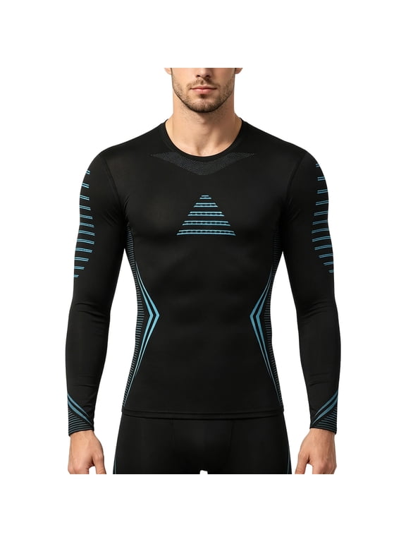 Mens Compression Shirt Moisture Wicking Breathable Athletic Base Layer Long Sleeve Crewneck Gym Running Training Top
