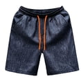 thumbnail image 1 of WRFWUL Mens Faux Denim Elastic Waist Drawstring Shorts Loose Lightweight Summer Casual Beach Board Shorts with Pockets, 1 of 4