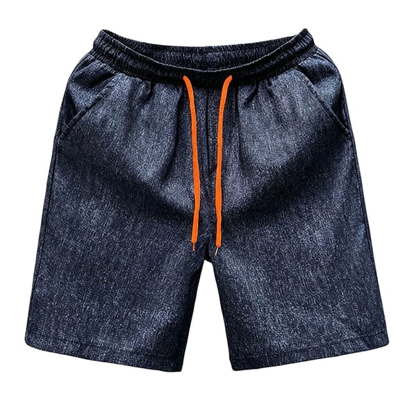 WRFWUL Mens Faux Denim Elastic Waist Drawstring Shorts Loose Lightweight Summer Casual Beach Board Shorts with Pockets