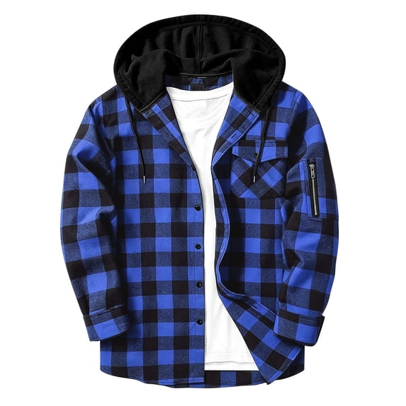 WRFWUL Mens Flannel Hooded Shirts Fall Trendy Plaid Long Sleeve Button Down Sweatshirt with Chest Pocket