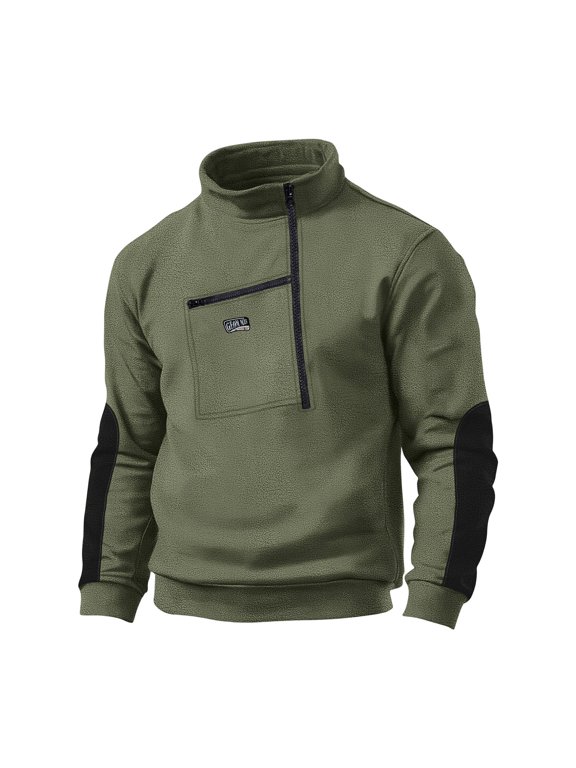 Mens Fleece Tactical Sweatshirt Half Zip Stand Collar Long Sleeve Pullover Tops Outdoor Warm Sweatshirt with Pocket