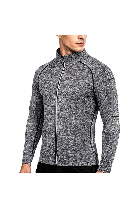 Mens Full Zip Athletic Track Jackets Stand Collar Long Sleeve Fishing Shirts Workout Running Training Active Tops