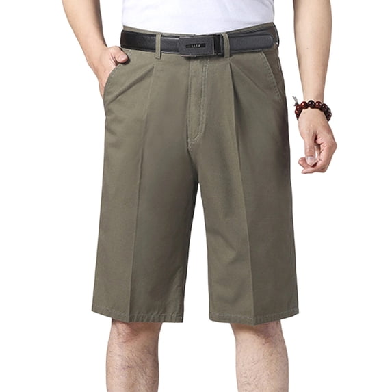 WRFWUL Mens High Waist Pleated Shorts Loose Fit Straight Leg Knee Length Pants Summer Business Casual Golf Shorts with Pockets